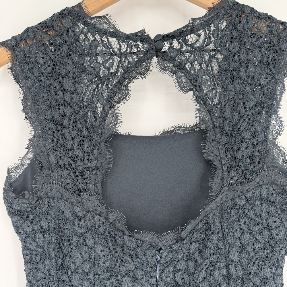Adrianna Papell Floral Lace Sheath Dress Size 8 Black Cocktail Formal Keyhole - Picture 4 of 10